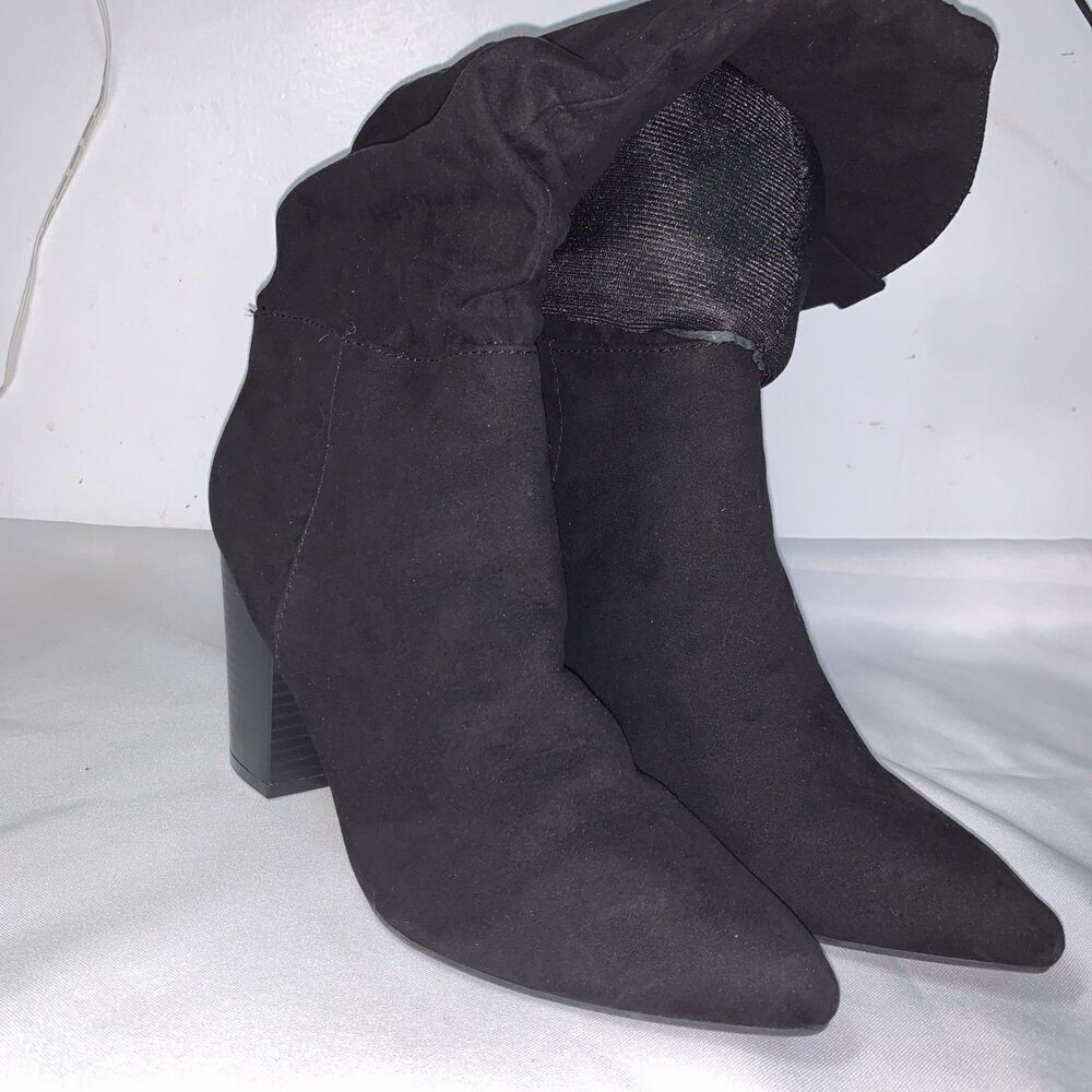 Women's Sock Fashion Boots Kohl's SO size 9 Mid Calf , Black Suade Block Heel - Picture 7 of 15